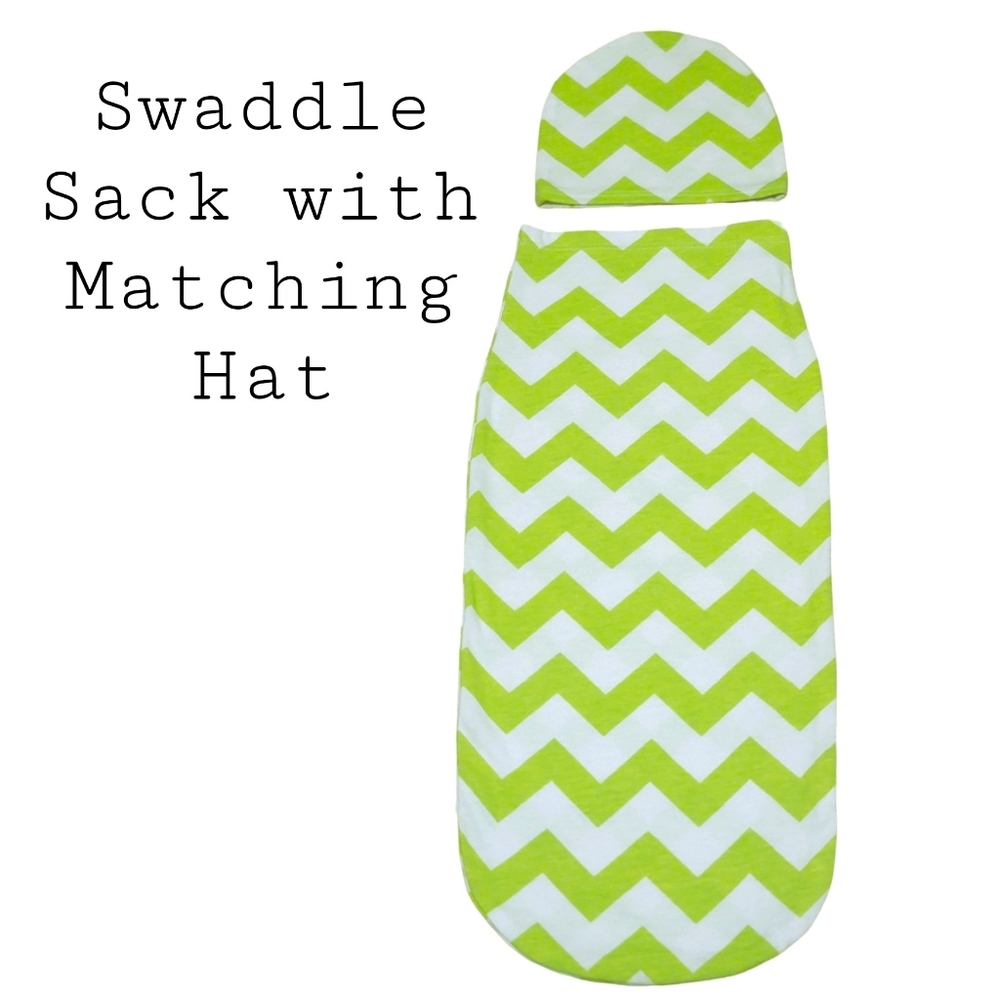 Newborn Swaddle Sack with Matching Hat Chevron Print